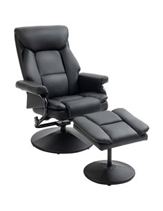HOMCOM Swivel Recliner Chair with Footstool, PU Leather Recliner Armchair with Ottoman, Steel Base, Upholstered Reclining Chair 