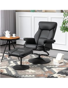 HOMCOM Swivel Recliner Chair with Footstool, PU Leather Recliner Armchair with Ottoman, Steel Base, Upholstered Reclining Chair  2