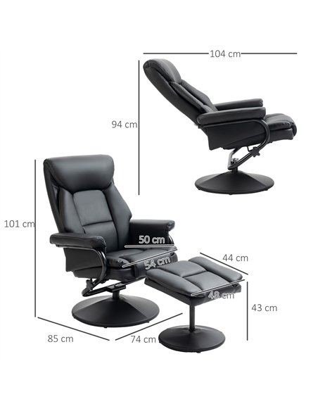 HOMCOM Swivel Recliner Chair with Footstool, PU Leather Recliner Armchair with Ottoman, Steel Base, Upholstered Reclining Chair  - pic 166917 | FastDaddyshop