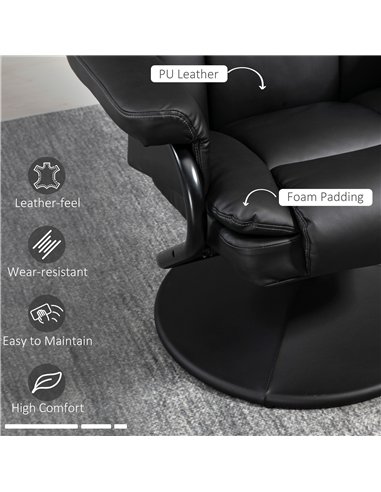 HOMCOM Swivel Recliner Chair with Footstool, PU Leather Recliner Armchair with Ottoman, Steel Base, Upholstered Reclining Chair 