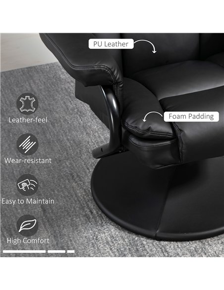 HOMCOM Swivel Recliner Chair with Footstool, PU Leather Recliner Armchair with Ottoman, Steel Base, Upholstered Reclining Chair  - pic 166919 | FastDaddyshop