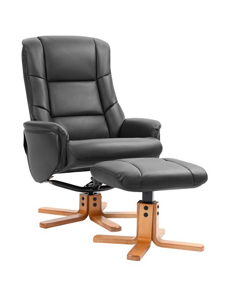 HOMCOM Rocking Recliner Chair with Footstool, PU Leather Recliner Armchair with Wood Base, Upholstered Reclining Chair for Livin - pic 166924 | FastDaddyshop