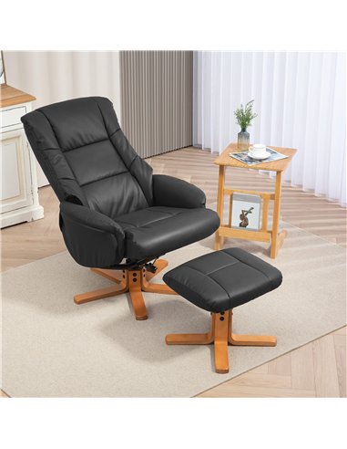 HOMCOM Rocking Recliner Chair with Footstool, PU Leather Recliner Armchair with Wood Base, Upholstered Reclining Chair for Livin