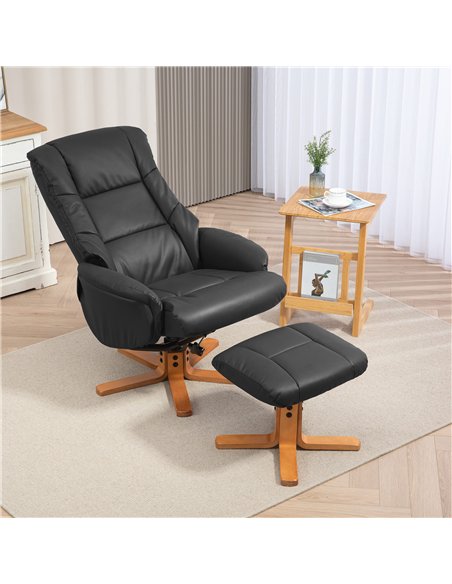 HOMCOM Rocking Recliner Chair with Footstool, PU Leather Recliner Armchair with Wood Base, Upholstered Reclining Chair for Livin - pic 166925 | FastDaddyshop
