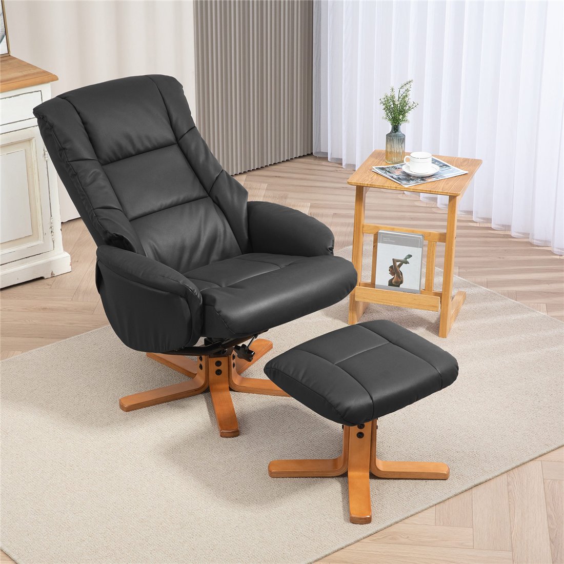 HOMCOM Rocking Recliner Chair with Footstool Black 839-962V70BK pic1