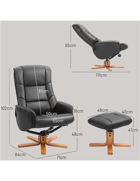HOMCOM Rocking Recliner Chair with Footstool, PU Leather Recliner Armchair with Wood Base, Upholstered Reclining Chair for Livin - pic 166926 | FastDaddyshop