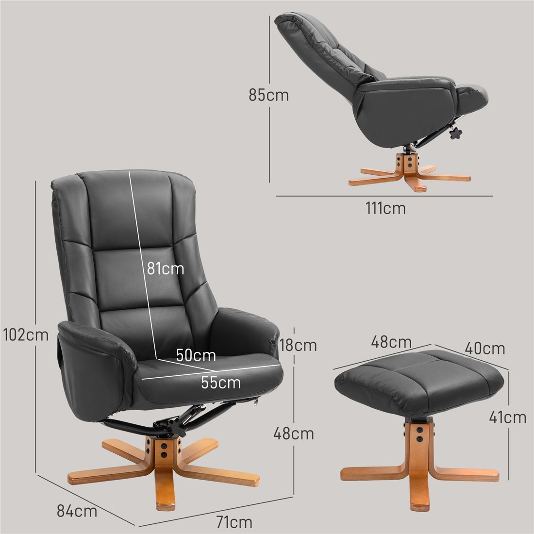 HOMCOM Rocking Recliner Chair with Footstool Black 839-962V70BK pic2