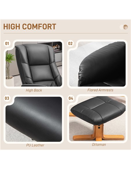 HOMCOM Rocking Recliner Chair with Footstool, PU Leather Recliner Armchair with Wood Base, Upholstered Reclining Chair for Livin - pic 166929 | FastDaddyshop
