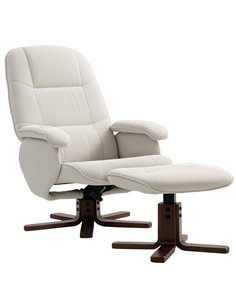 HOMCOM Linen Swivel Recliner Chair with Footstool, Upholstered Reclining Armchair with Wooden Base for Living Room, Beige