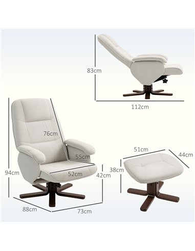 HOMCOM Linen Swivel Recliner Chair with Footstool, Upholstered Reclining Armchair with Wooden Base for Living Room, Beige