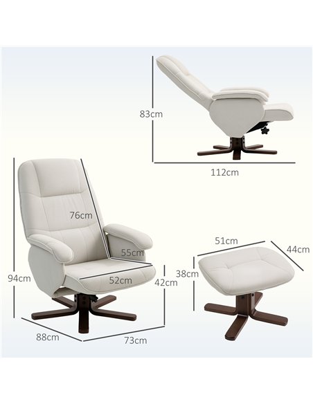 HOMCOM Linen Swivel Recliner Chair with Footstool, Upholstered Reclining Armchair with Wooden Base for Living Room, Beige - pic 166935 | FastDaddyshop