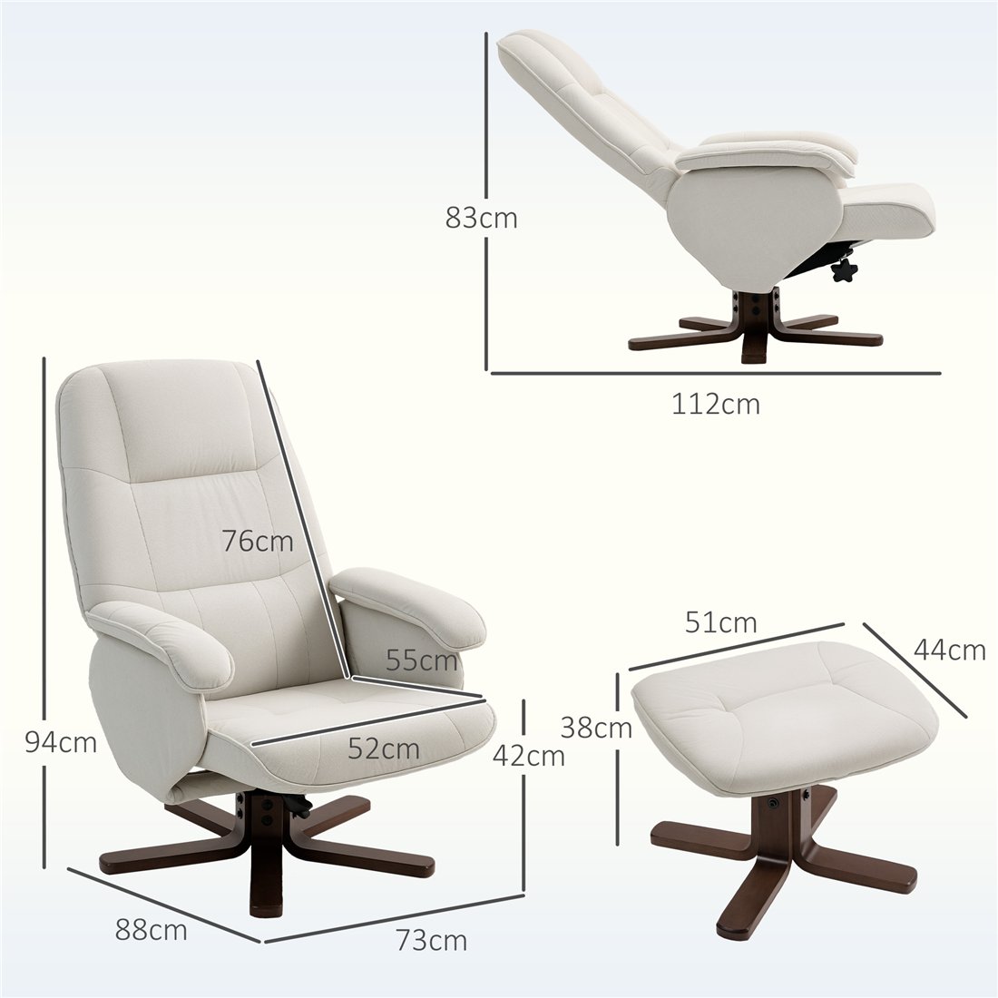 HOMCOM Linen Swivel Recliner Chair with Footstool Beige 839-871V70BG pic2