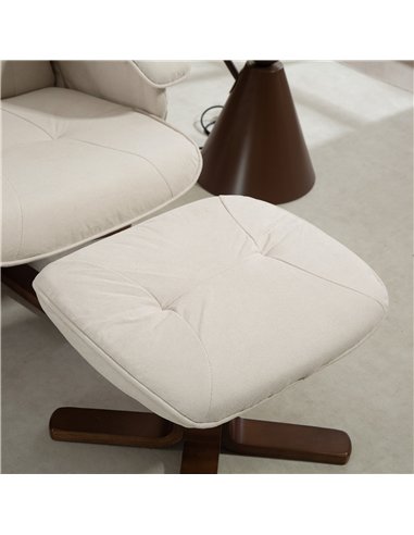 HOMCOM Linen Swivel Recliner Chair with Footstool, Upholstered Reclining Armchair with Wooden Base for Living Room, Beige