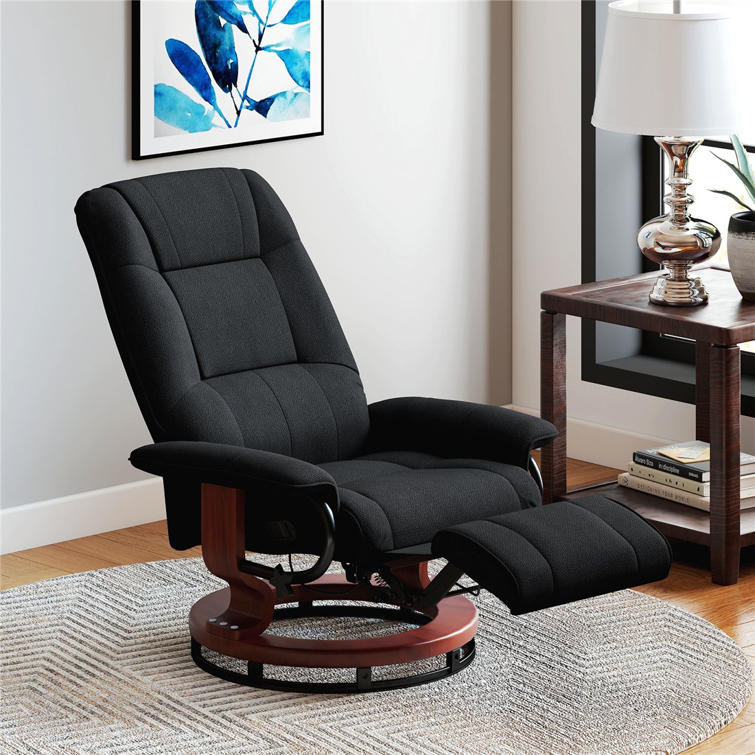 HOMCOM Reclining Swivel Chair with Footrest Black 833-621V74BK pic1