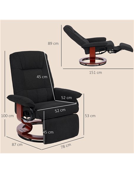HOMCOM Reclining Swivel Chair, with Footrest - Black - pic 166944 | FastDaddyshop