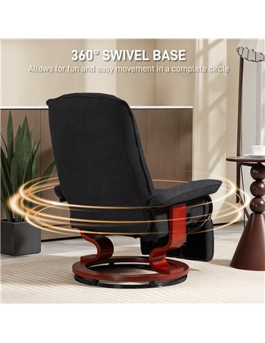 HOMCOM Reclining Swivel Chair, with Footrest - Black