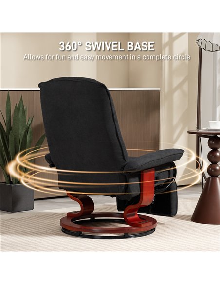 HOMCOM Reclining Swivel Chair, with Footrest - Black - pic 166946 | FastDaddyshop