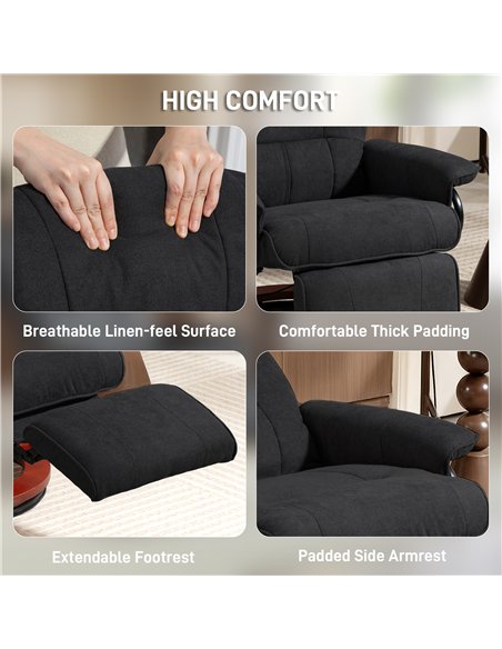 HOMCOM Reclining Swivel Chair, with Footrest - Black - pic 166947 | FastDaddyshop