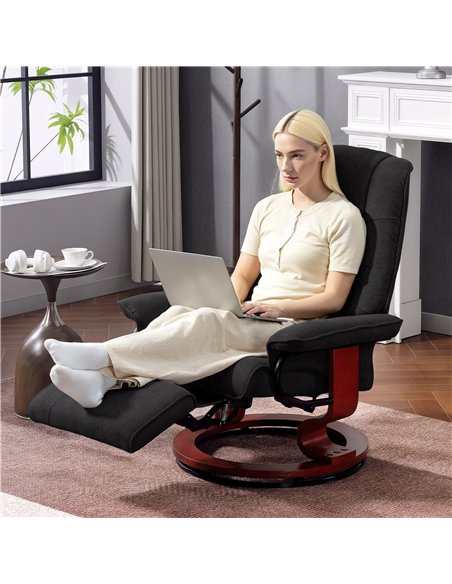 HOMCOM Reclining Swivel Chair, with Footrest - Black - pic 166949 | FastDaddyshop