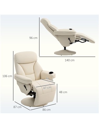 HOMCOM Manual Recliner Chair with Footrest, Upholstered Reclining Armchair with Adjustable Backrest and Cup Holder, PU Leather S