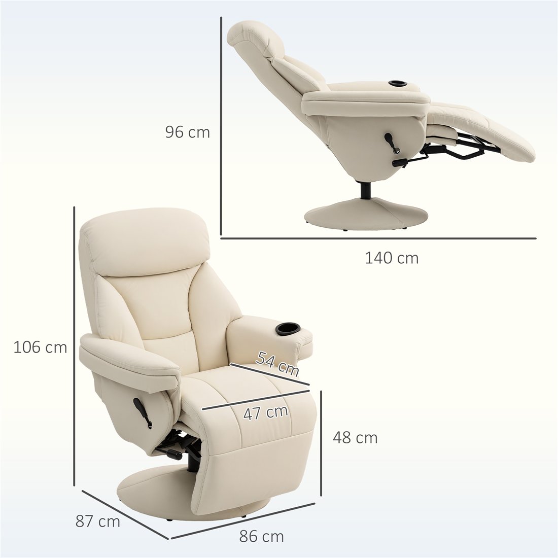 HOMCOM Manual Recliner Chair with Footrest & Cup Holder Cream White 833-918V70CW pic2