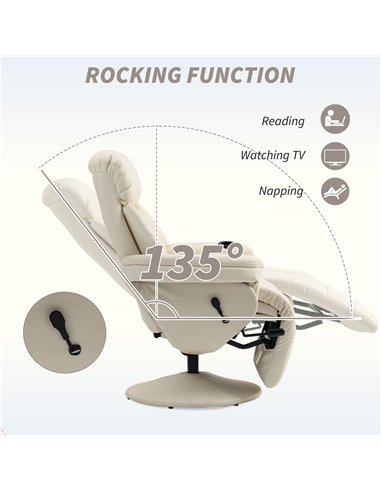 HOMCOM Manual Recliner Chair with Footrest, Upholstered Reclining Armchair with Adjustable Backrest and Cup Holder, PU Leather S