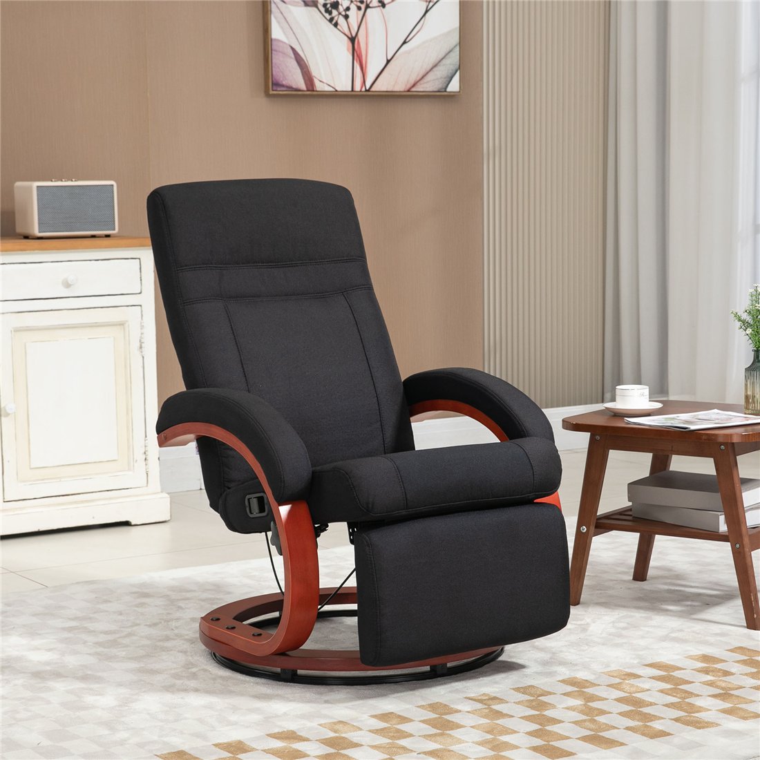 HOMCOM 135° Manual Reclining Swivel Chair with Footrest Black 839-849V70BK pic1