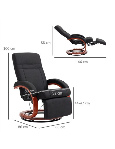 HOMCOM 135° Manual Reclining Swivel Chair, with Footrest - Black - pic 166962 | FastDaddyshop