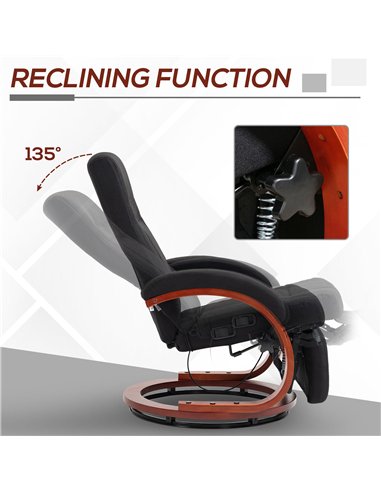 HOMCOM 135° Manual Reclining Swivel Chair, with Footrest - Black