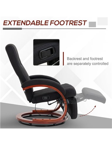 HOMCOM 135° Manual Reclining Swivel Chair, with Footrest - Black
