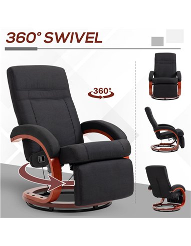 HOMCOM 135° Manual Reclining Swivel Chair, with Footrest - Black