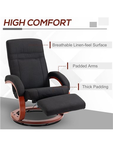 HOMCOM 135° Manual Reclining Swivel Chair, with Footrest - Black