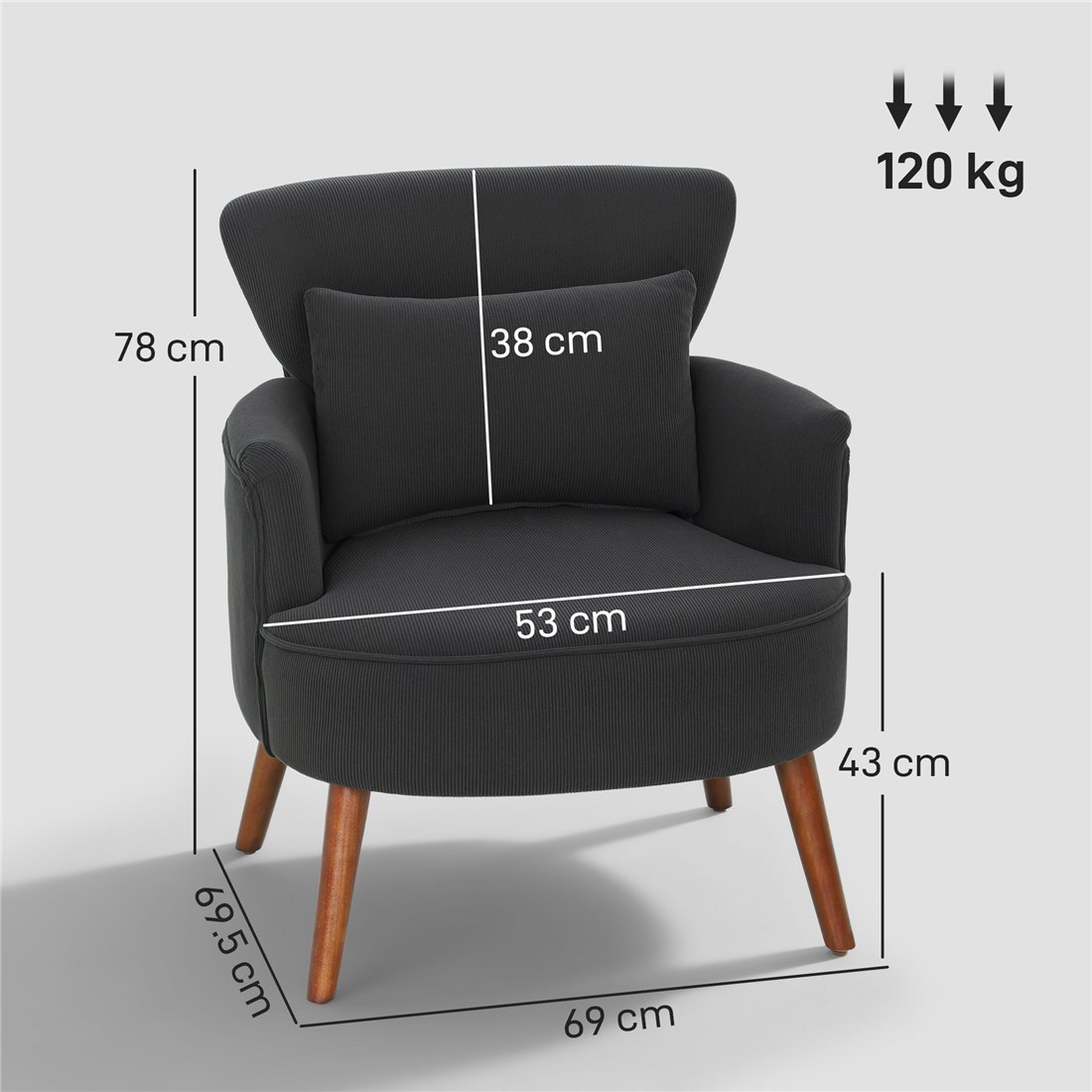 HOMCOM Corduroy Retro Accent Chair Black 83B-104V70BK pic2