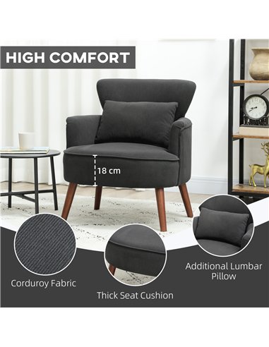 HOMCOM Corduroy Retro Accent Chair - Black