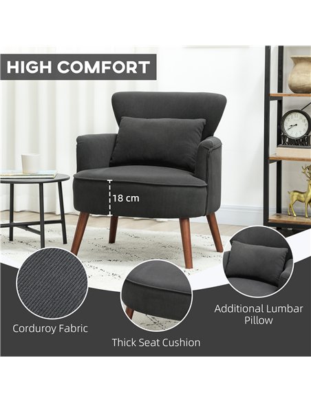HOMCOM Corduroy Retro Accent Chair - Black - pic 166973 | FastDaddyshop