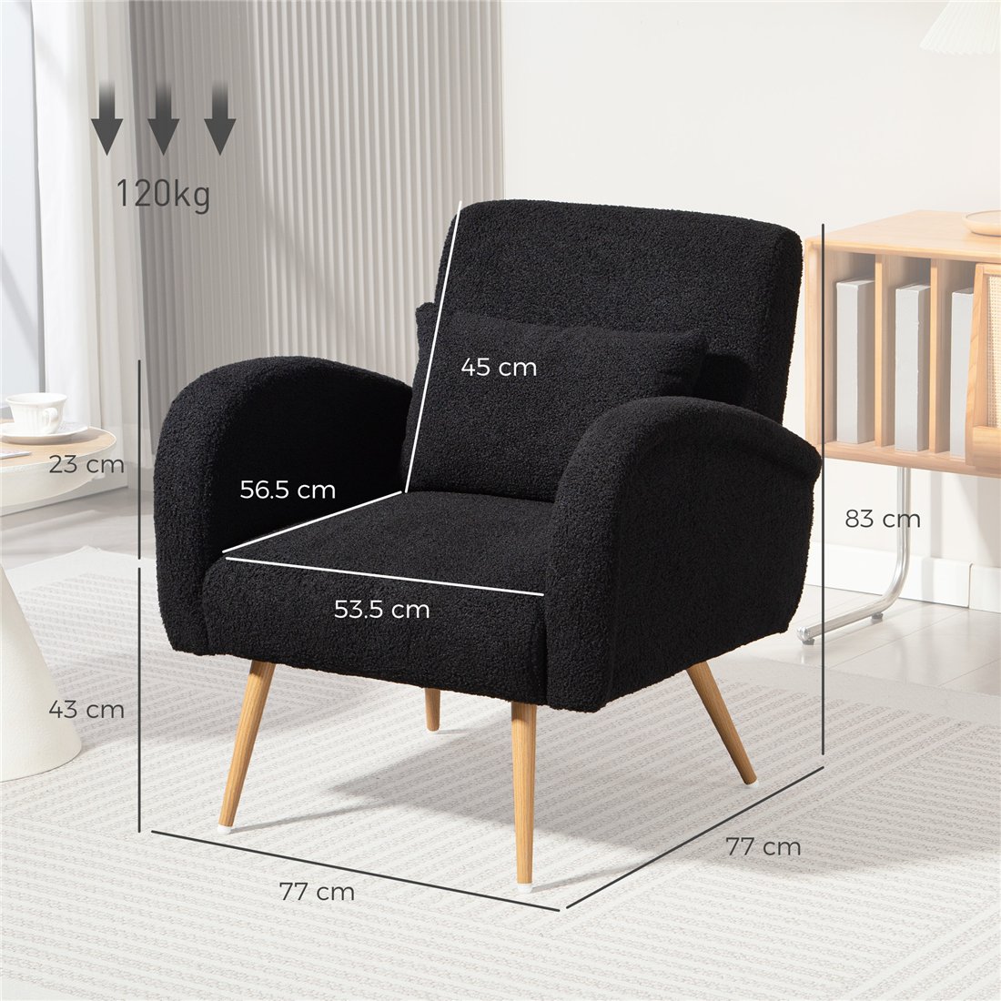 HOMCOM Teddy Fleece Accent Chair Black 83B-476V70BK pic2
