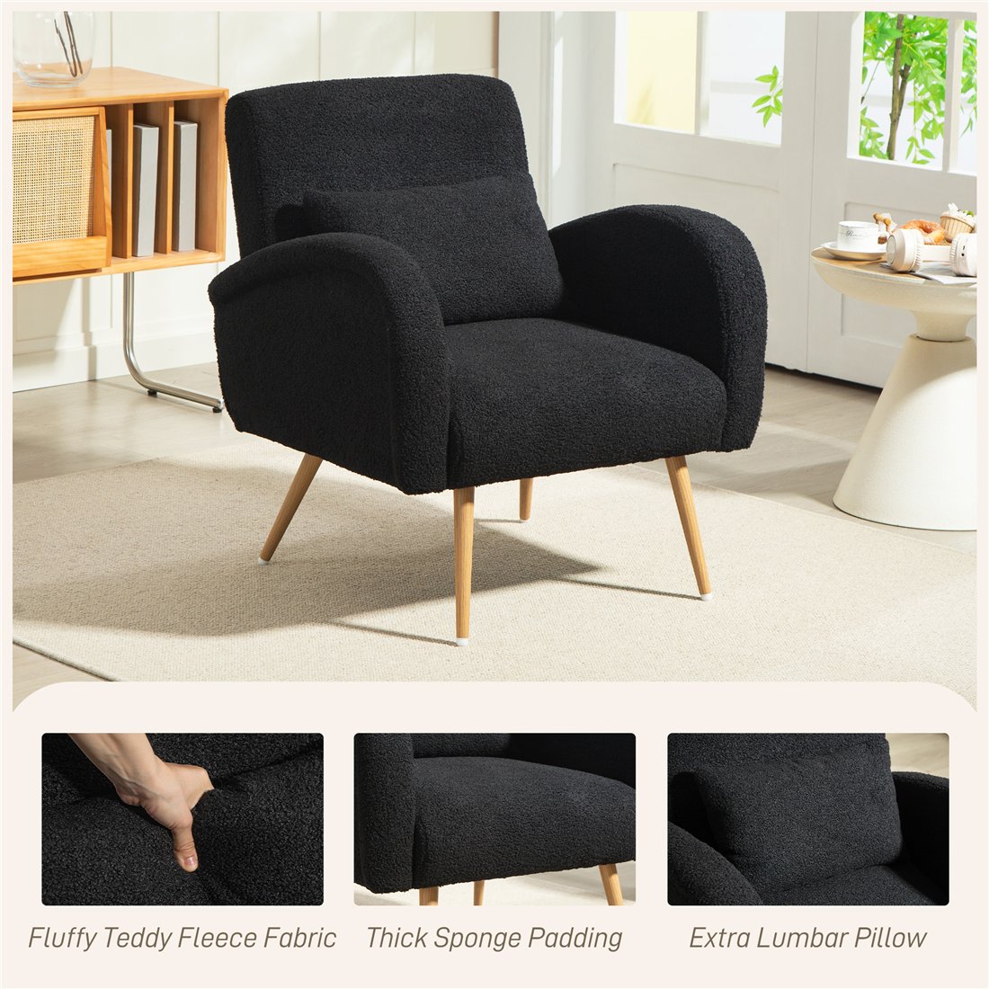 HOMCOM Teddy Fleece Accent Chair Black 83B-476V70BK pic1