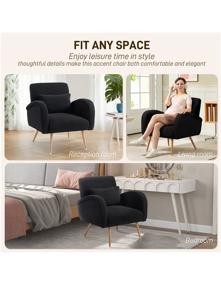 HOMCOM Teddy Fleece Accent Chair - Black - pic 166983 | FastDaddyshop