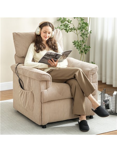 HOMCOM Corduroy Electric Massage Recliner - Brown - pic 166988 | FastDaddyshop