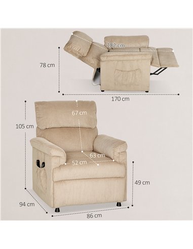 HOMCOM Corduroy Electric Massage Recliner - Brown