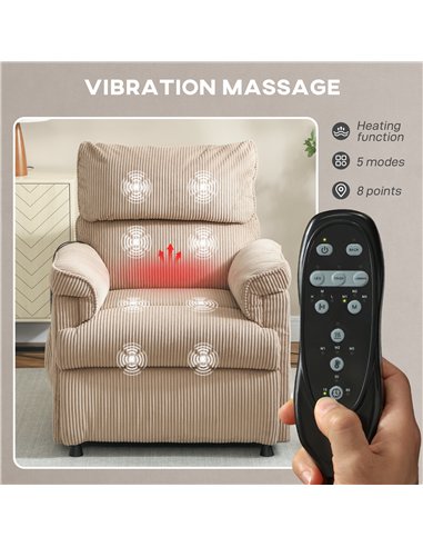 HOMCOM Corduroy Electric Massage Recliner - Brown
