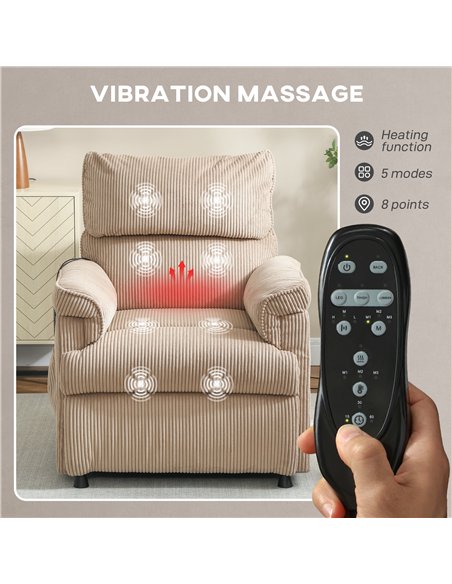 HOMCOM Corduroy Electric Massage Recliner - Brown - pic 166990 | FastDaddyshop