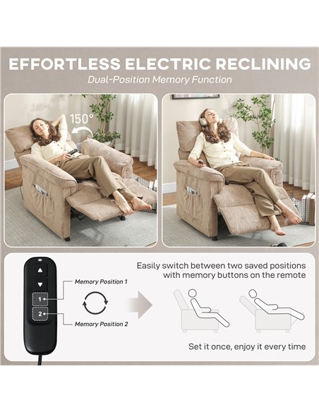 HOMCOM Corduroy Electric Massage Recliner - Brown - pic 166991 | FastDaddyshop