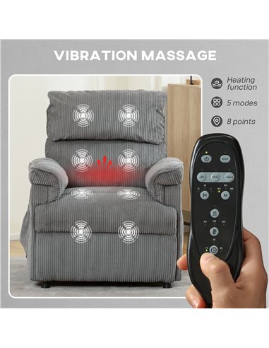 HOMCOM Corduroy Electric Massage Recliner - Grey