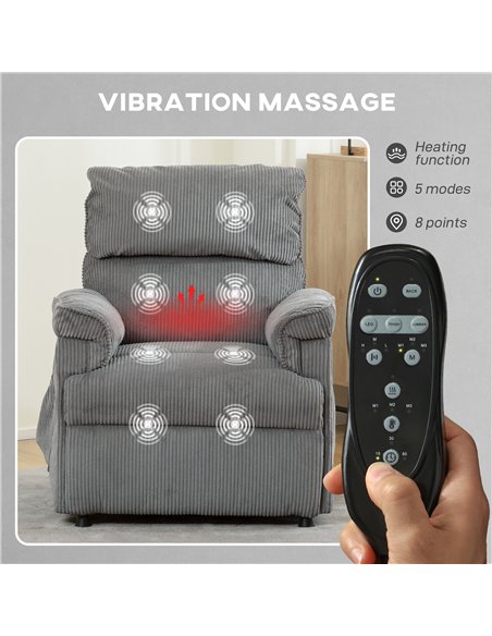 HOMCOM Corduroy Electric Massage Recliner - Grey - pic 166999 | FastDaddyshop