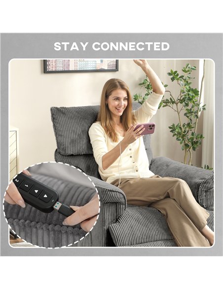 HOMCOM Corduroy Electric Massage Recliner - Grey - pic 167003 | FastDaddyshop