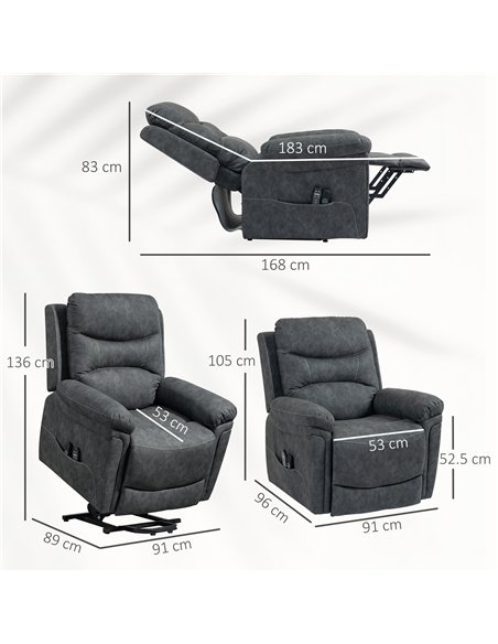 HOMCOM Power Lift Recliner Chair with Vibration Massage, Heat, USB - Grey - pic 167007 | FastDaddyshop