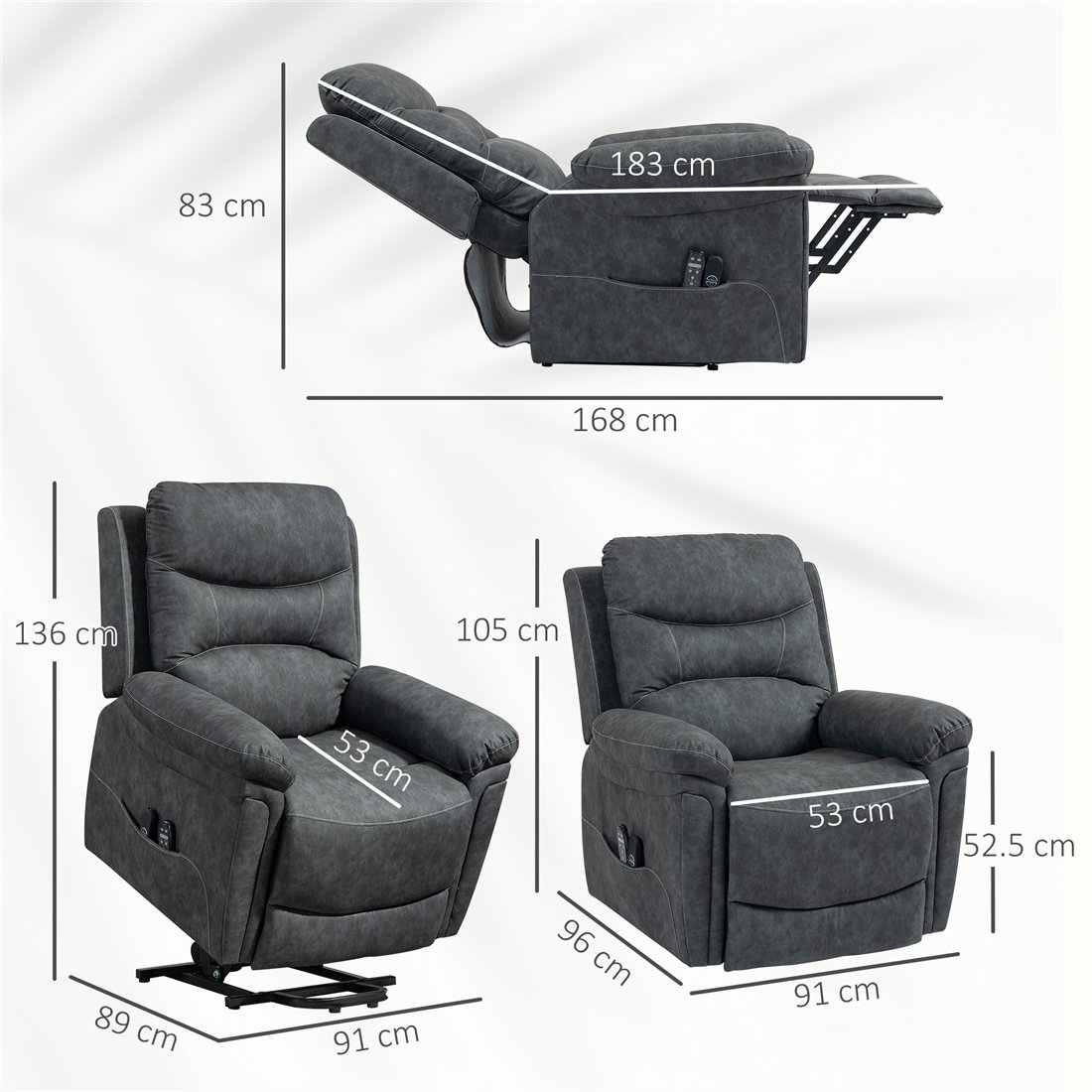 HOMCOM Power Lift Recliner Chair with Massage, Heat & USB Grey 713-203V70GY pic4