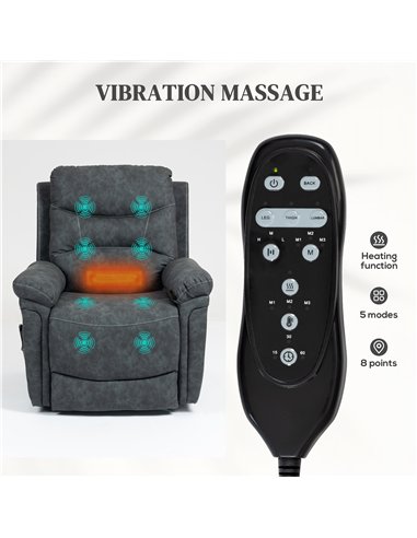 HOMCOM Power Lift Recliner Chair with Vibration Massage, Heat, USB - Grey