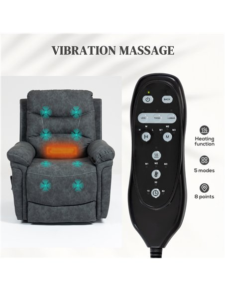 HOMCOM Power Lift Recliner Chair with Vibration Massage, Heat, USB - Grey - pic 167009 | FastDaddyshop